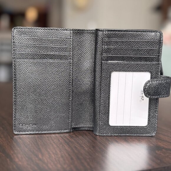 Coach - Crossgrain Leather Medium Corner Zip Wallet - Black - Picture 3 of 7